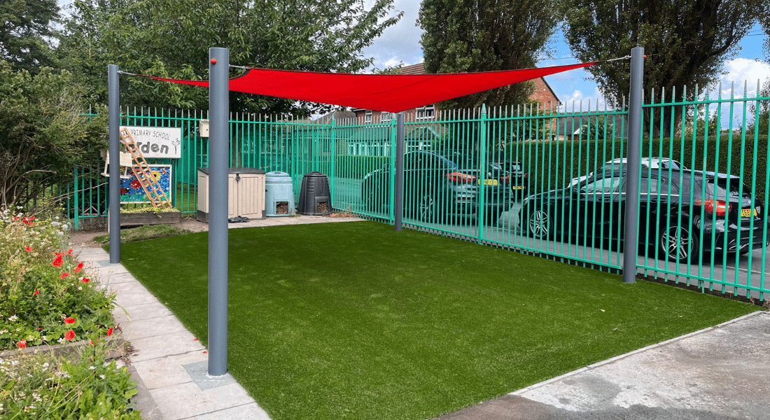 Sail Shade Playground Equipment And Artificial Grass