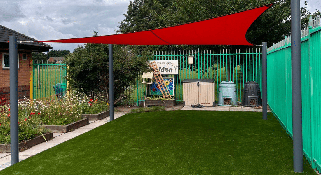 Sail Shade Playground Equipment And Artificial Grass