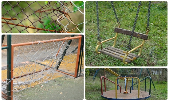 Collage of ruined playgrounds
