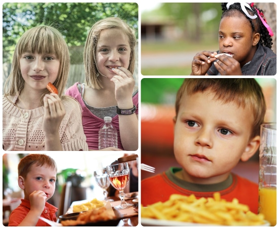 Collage of children eating