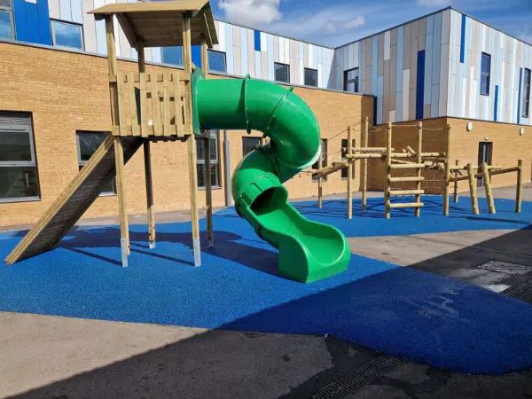 Outdoor Play Tower into wetpour at primary school