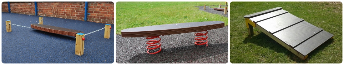 Three pieces of outdoor play equipment which focuses on agility