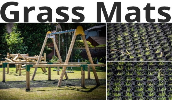 Collage of grass mats used in a playground