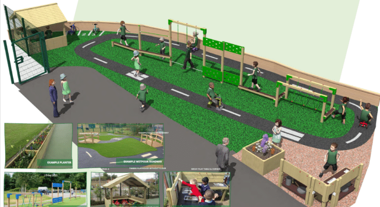 Adventure Trail 6, Timber Playhouse Without Floor, Messy Play Tables Playground Equipment And Wetpour Safety Surfacing