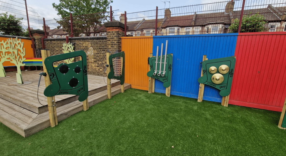 Drums, Cymbals, Batpipes, Glockenspiel Musical Playboards, Maze, Shop Front, Dice, Noughts and Crosses Activity Playboards Playground Equipment With Artificial Grass