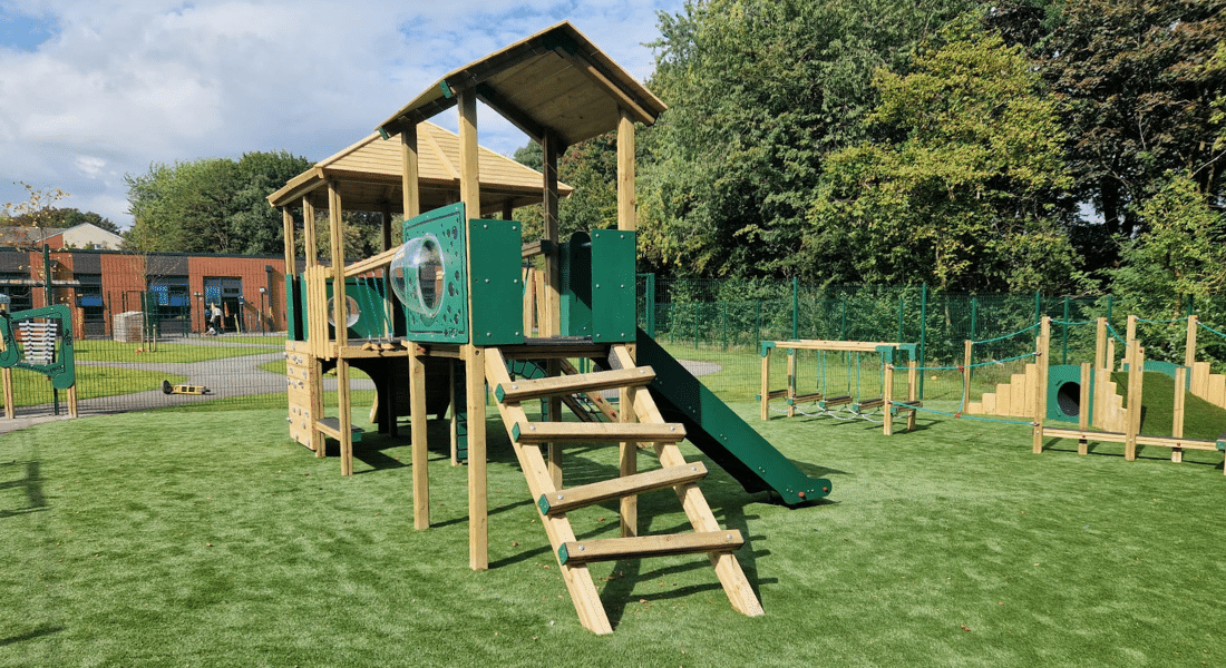 Bespoke Quad Jigsaw Tower Playground Equipment With Artificial Grass
