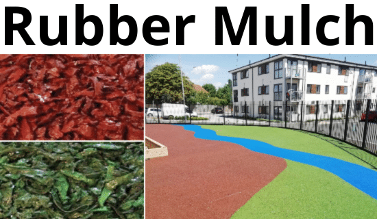 Collage of red and green mulch used in playgrounds