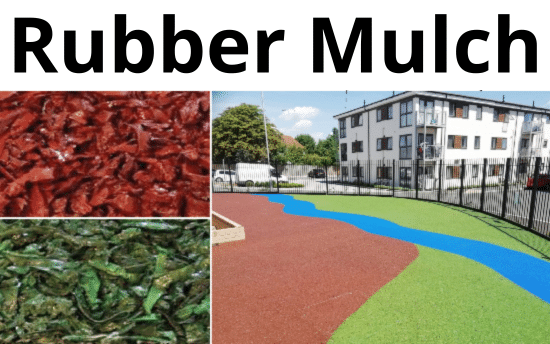 Collage of red and green mulch used in playgrounds