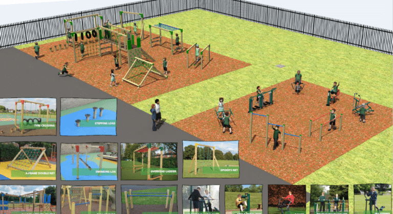 Trim Trail And Outdoor Gym Playground Equipment With Wetpour Safety Surfacing