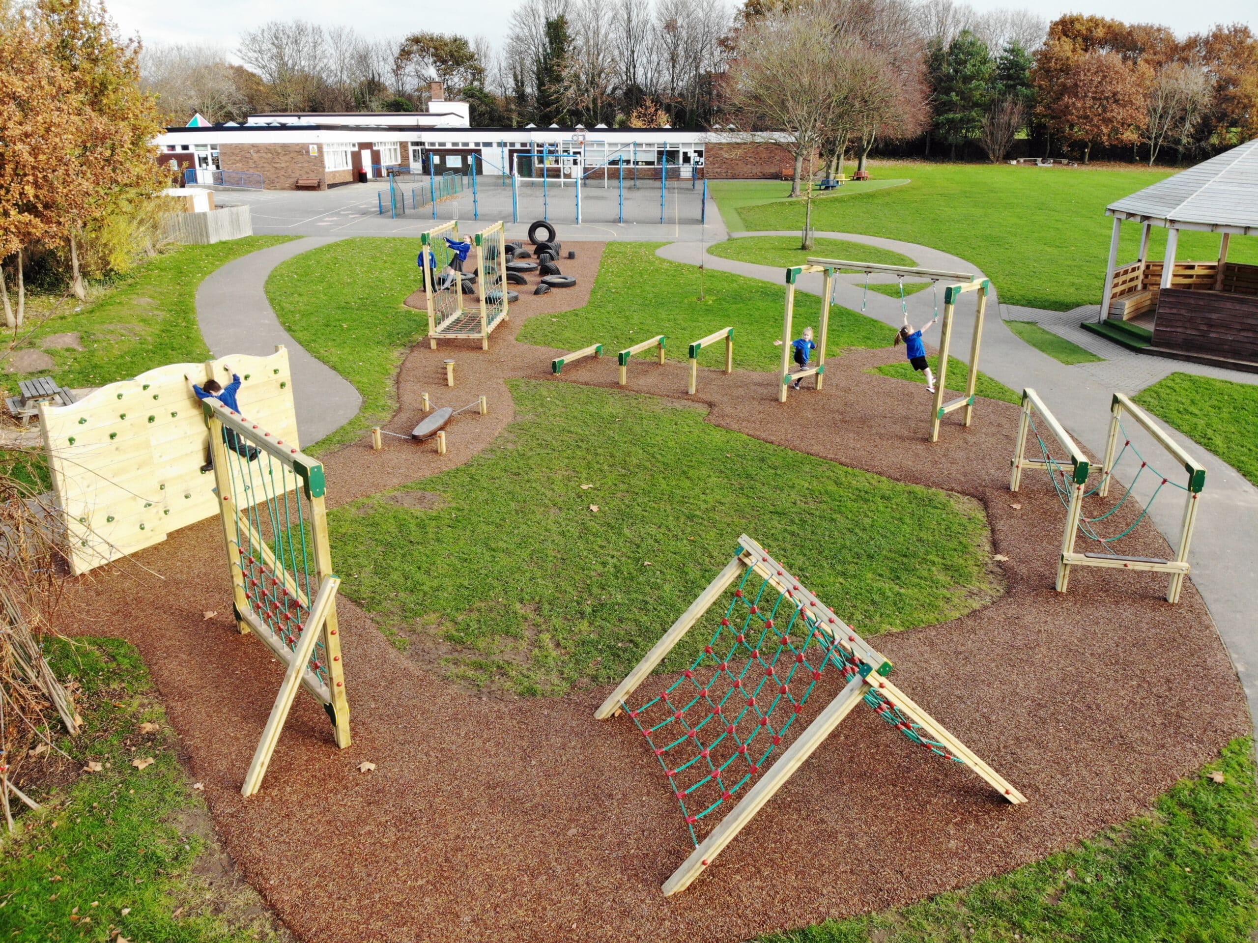 A trim trail playground showcasing the flow of play