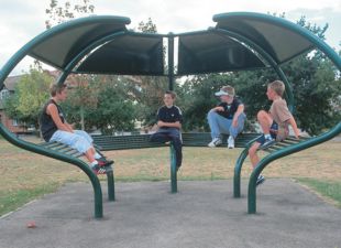 STEEL METAL PLAYGROUND EQUIPMENT - SEATING & SHELTERS