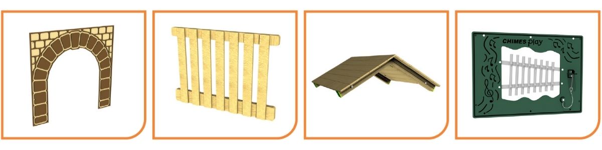 Infographic containing renders of play tower components 