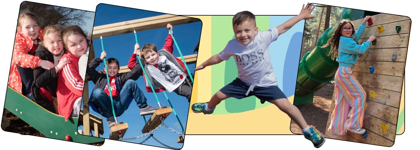 Horspath Parish Council Collage Of Children Enjoying Various High Excitement Playground Equipment Such As Slide, Clatterbridge And Climbing Wall