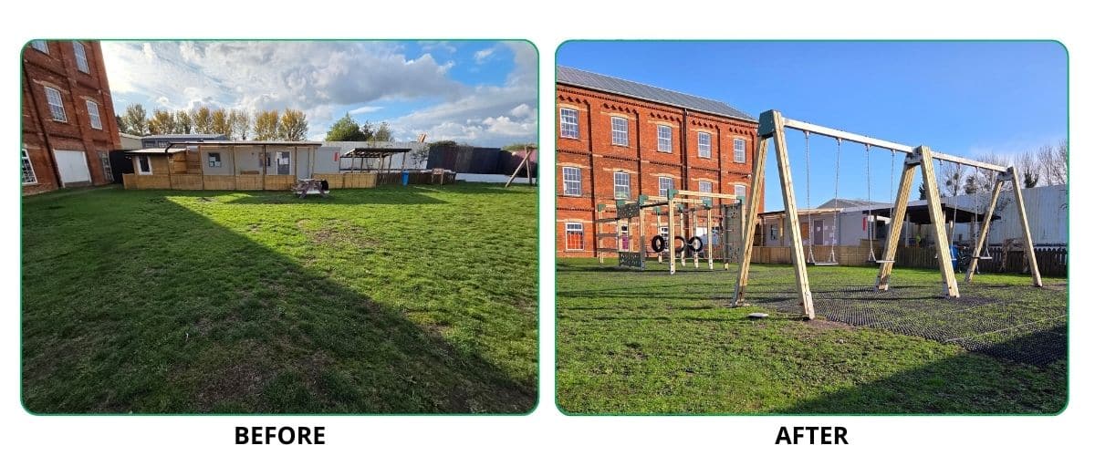 Before and after playground installation by Creative Play
