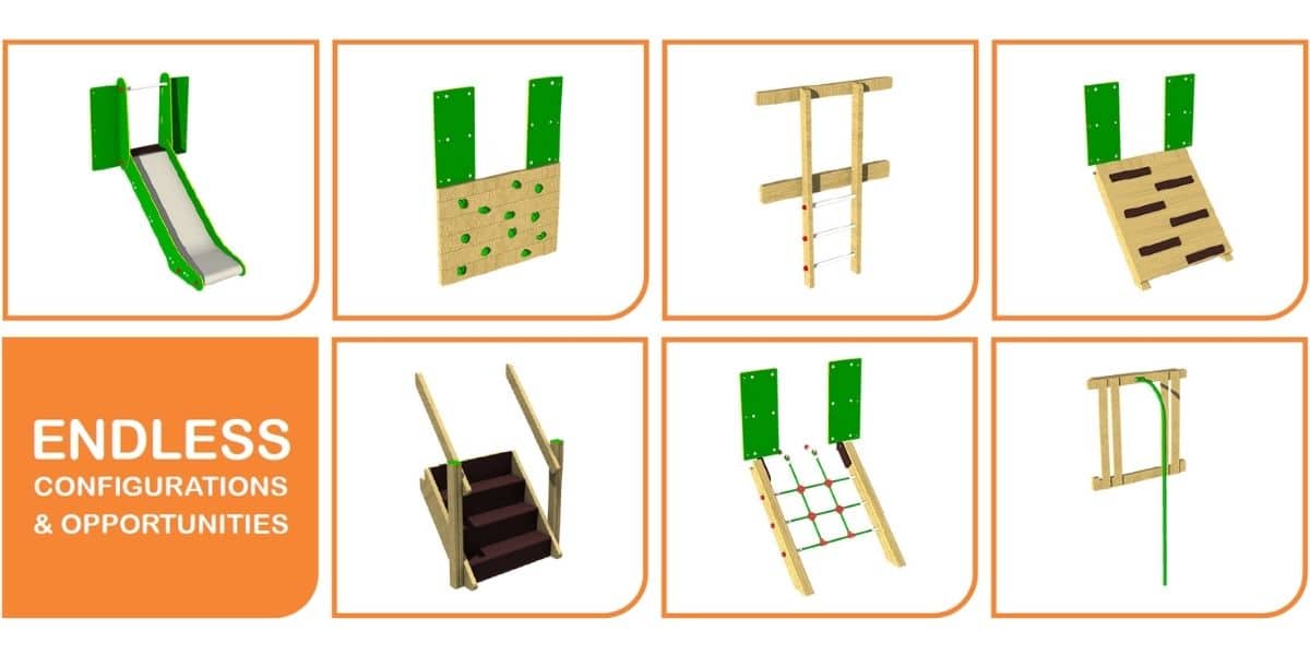 Infographic containing renders of play tower platforms