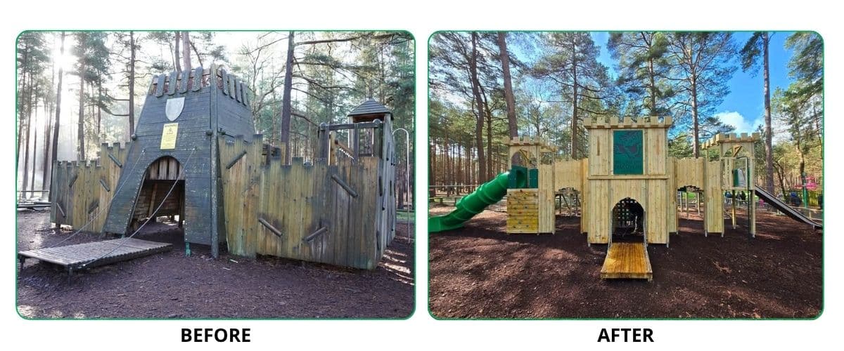 This image shows the before and after of the transformation at The Look Out Discovery Centre by Bracknell Parish Council