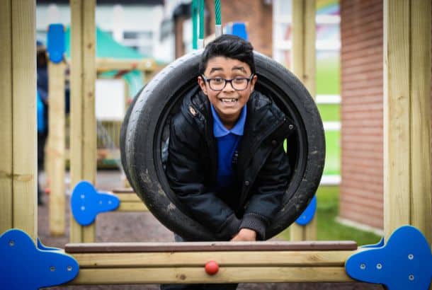 Education Sector Blog - This image shows a children playing on playground equipment