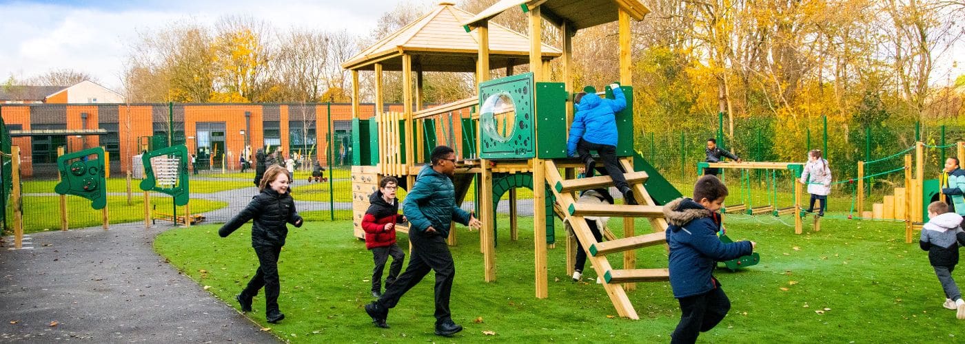 This image shows children from Prospect House in Manchester enjoying their bespoke inclusive jigsaw tower