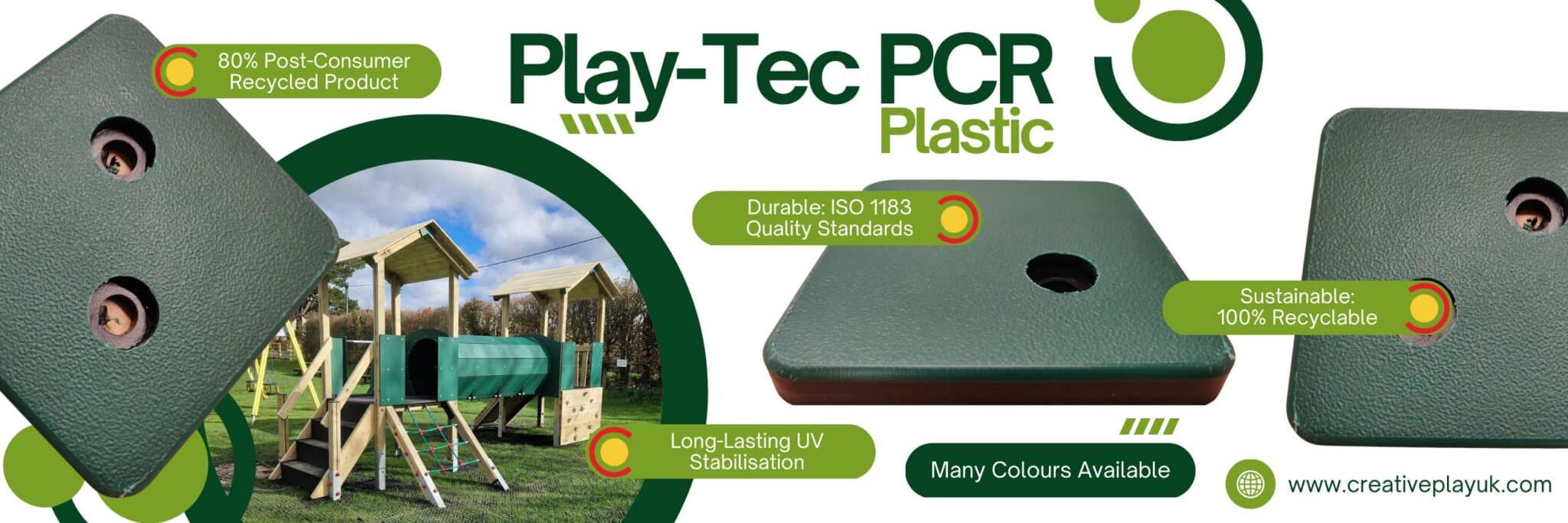 Infographic about the plastic Play-Tec PCR used by Creative Play in their construction of outdoor playground equipment.