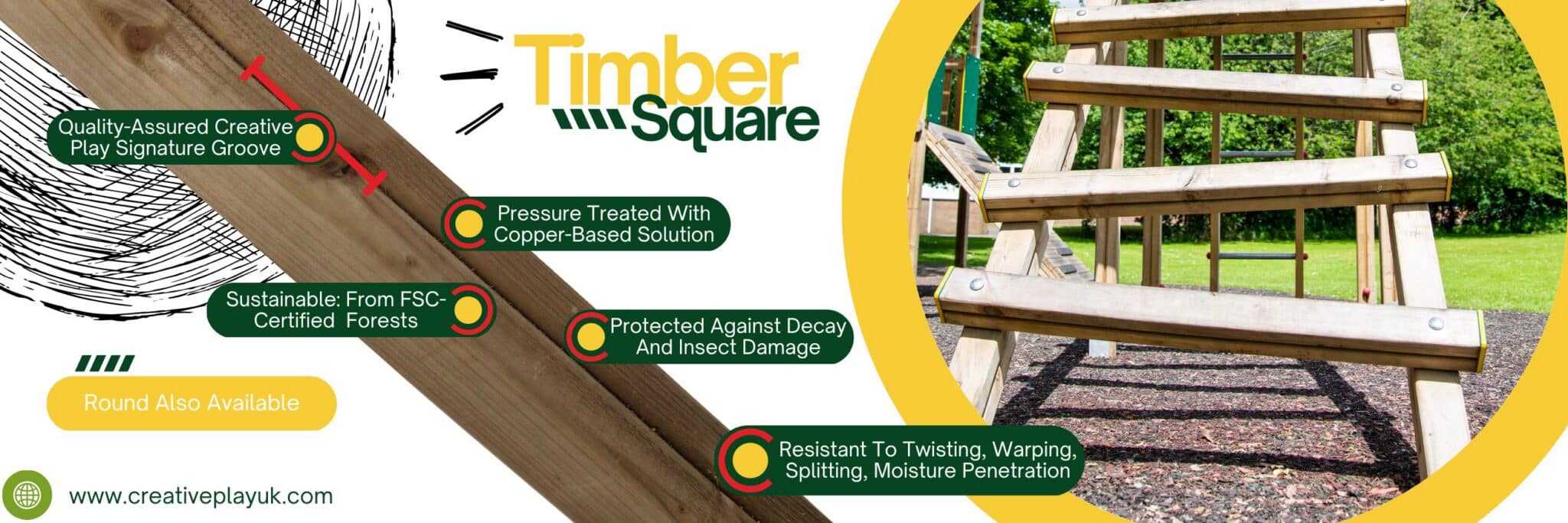 Infographic explaining elements of the timber used by Creative Play in their playground equipment