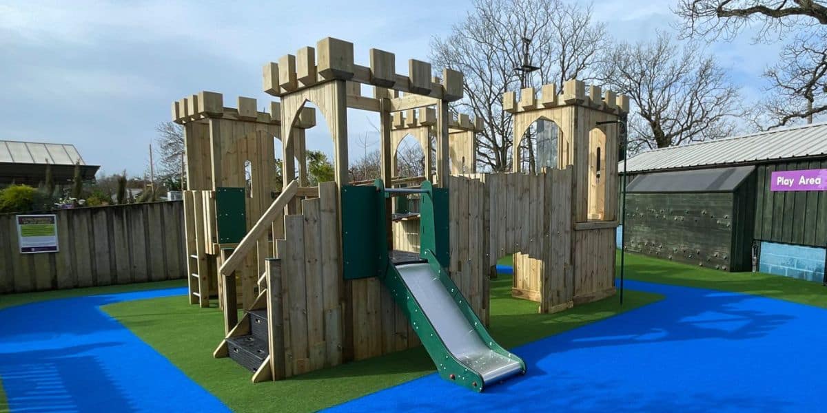 This image shows the playground area designed, installed and built by Creative Play at Monkton Elm Garden Centre