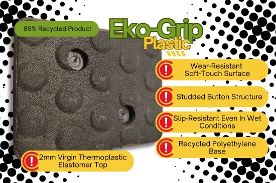 Infographic about the Eko-Grip plastic used by Creative Play in their construction of outdoor playground equipment.