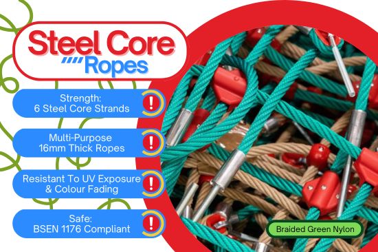 Infographic about the steel core nylon ropes used by Creative Play in their construction of outdoor playground equipment.