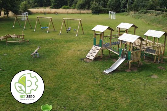 Creative Play Net Zero Logo Creative Play's Net Zero logo which consists of a cog, half of which is covered by a couple of leaves. Images is predominantly green and white with the word ZERO in black