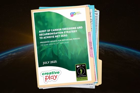 Net Zero Report Cover 2025 Green front cover of Creative Play's Net Zero Audit Report 2025