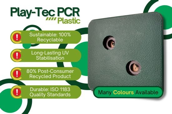 Infographic about the plastic Play-Tec PCR used by Creative Play in their construction of outdoor playground equipment.