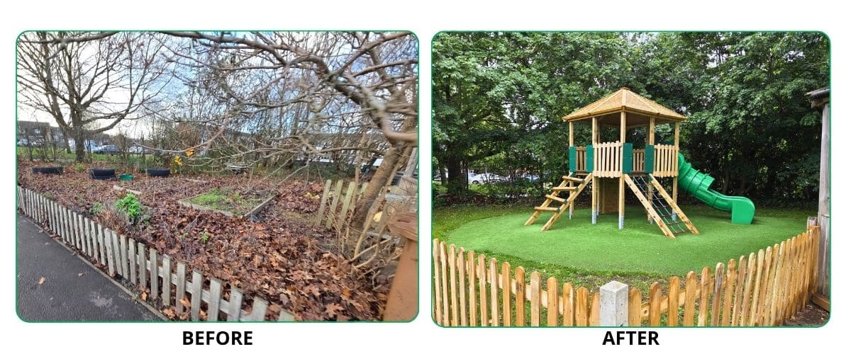 This image shows the before and after of Wildridings Primary School playground