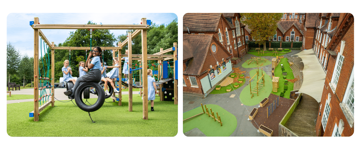 Photo of girls in school uniform playing on an activity centre