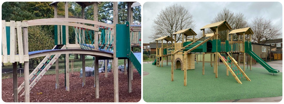 Impressive large timber playground plus a photo of an arched bridge from the same range