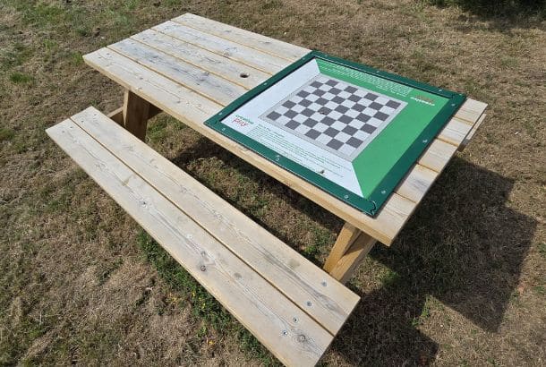 Draughts Games Top This Image Shows A Draughts Games Top On Top Of A Picnic Bench