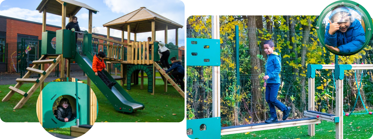 children playing on playground equipment at an SEN school