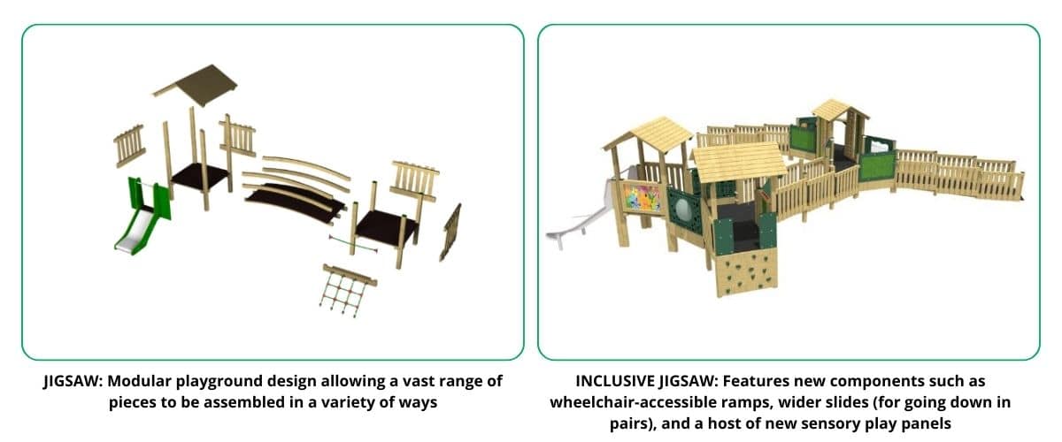 Butterfly Play Tower SEN Inclusive Playground Equipment and the playground tower separated into its' components