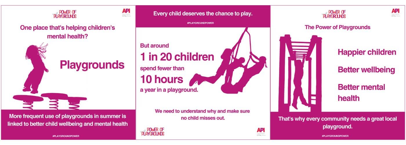 Purple infographic sharing three pieces of info about children and playgrounds