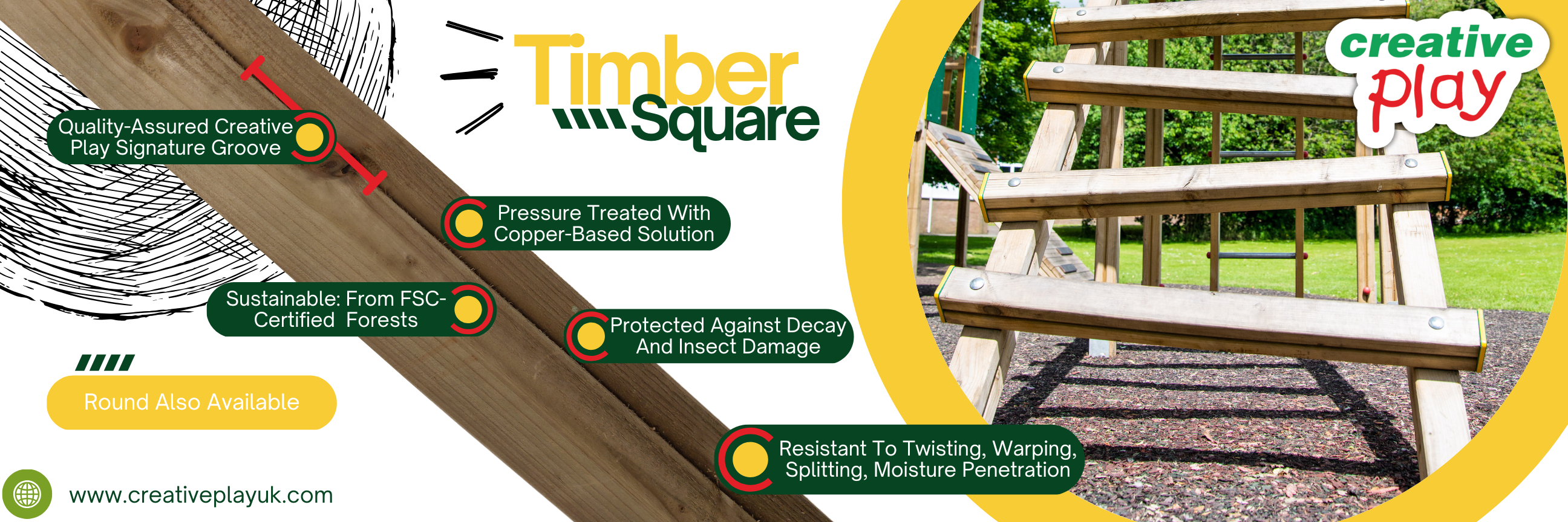 Infographic explaining elements of the timber used by Creative Play in their playground equipment