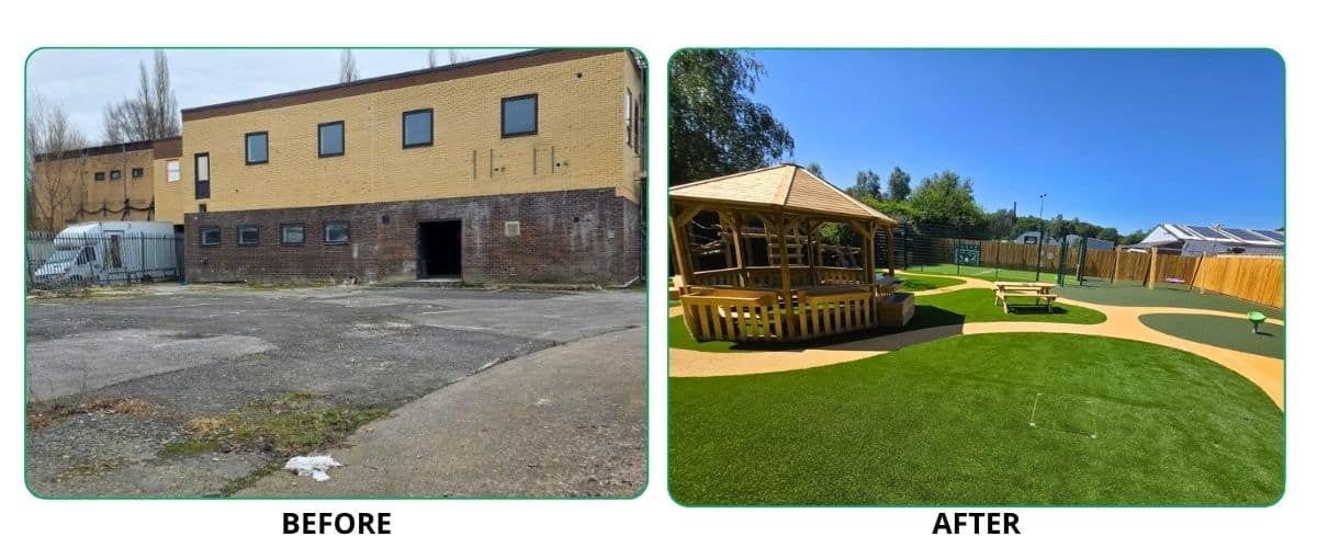 This image shows the playground transformation of Lake House School (Blazing Stars) in Bolton, Greater Manchester