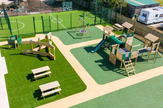 This image shows the completed playground project at Moss Bank School in Blackpool 
