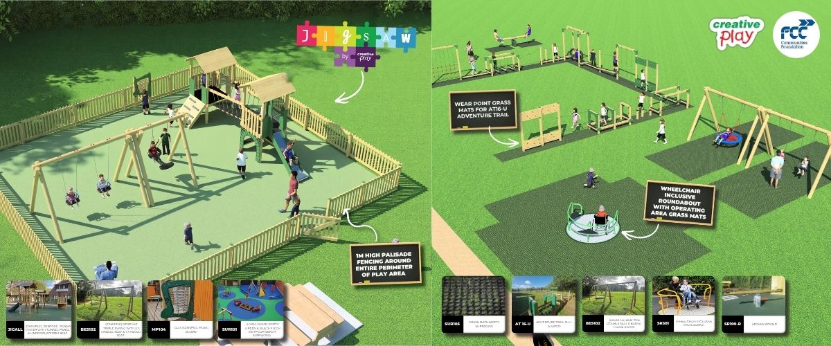 This image shows the two phases of the Fradley Parish Council playground development 