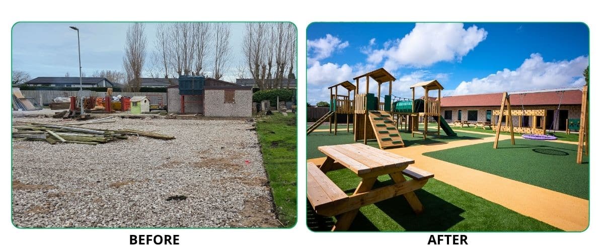 This image shows the playground transformation at Moss Bank School in Blackpool