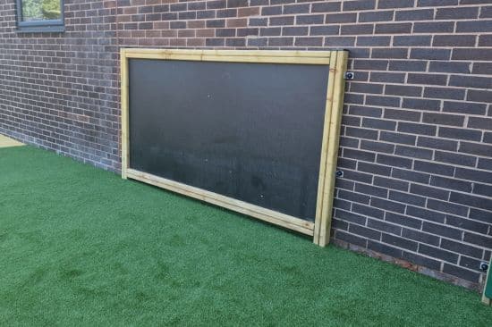 This image shows a blackboard on a brick wall