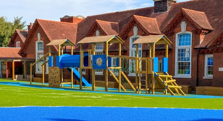 This image shows the bespoke jigsaw tower Creative Play installed at South Harringay School (Junior Site)